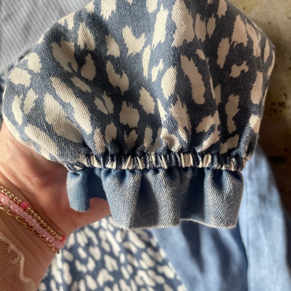 ODDI Blue and White Plus Striped Leopard Pattern Long Puff Sleeves Dress Sz 2XL - Picture 10 of 11